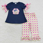 GSPO0675 Embroidery Turkey Blue Cute Girl's set