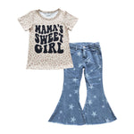 GSPO0690 Mama's Sweet Girl Leopard Jeans 2 Pcs Girl's Set