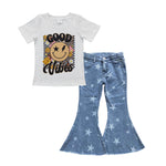 GSPO0691 Good Vibes Girl Leopard Jeans 2 Pcs Girl's Set