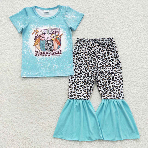 GSPO0708 Happy Fall Pumpkin Blue Leopard Girl's Set