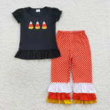 Halloween Embroidery Candy Corn Kids Sibling Matching Clothes