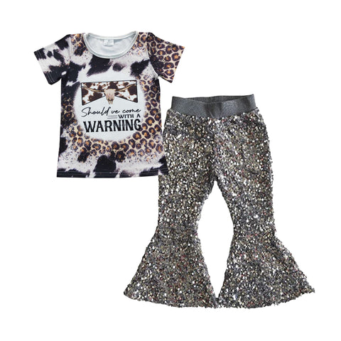 GSPO0712 Fashion WARNING Silver Sequin Girl's Set