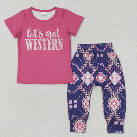 GSPO0727 Let's go western Pink Flower Girl's Set