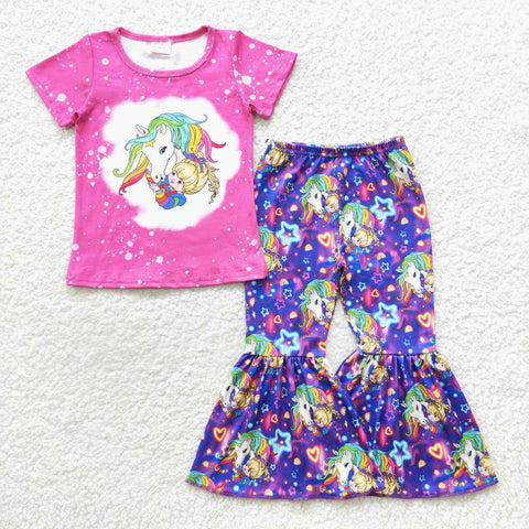 GSPO0730 Cartoon Unicorn Purple Girl's set