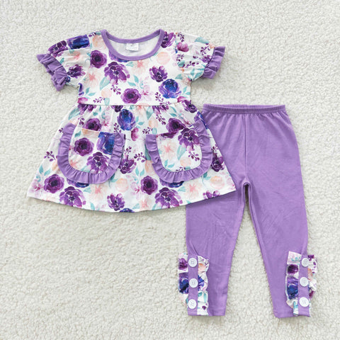 GSPO0756 Flower Pockets Purple Girl's set