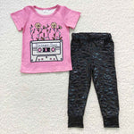 GSPO0816 Vintage Soul Flower Black Leather Girl's set