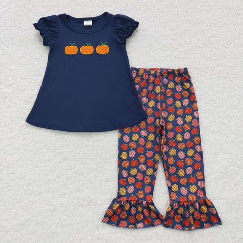 GSPO0762 Embroidery Pumpkin Orange Girl's Set