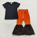 GSPO0772 Halloween Golden Velvet Black Girl's Set
