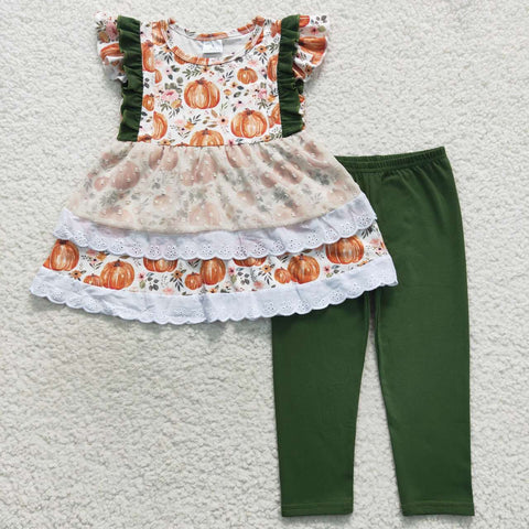 GSPO0810 Pumpkin Tulle Green Girl's Set