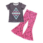 GSPO0824 Skull Bull Western Leopard Pink Jeans 2 Pcs Girl's Set