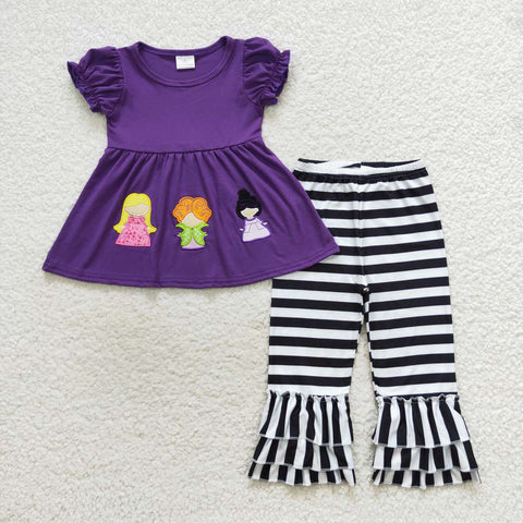 GSPO0834 Embroidery Halloween Movies Purple Girl's Set