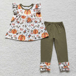 GSPO0837 Fall pumpkin Green Girl's Set