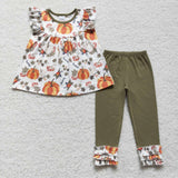 GSPO0837 Fall pumpkin Green Girl's Set