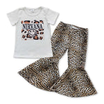 GSPO0840 Boutique NIRVANA Leopard Leather Flared Pants 2 Pcs Girl's Set