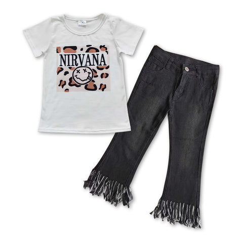 GSPO0843 NIRVANA Tassel Black Jeans 2 Pcs Girl's Set