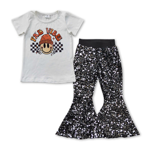 GSPO0847 FALL VIBES Black Sequin Girl's Set