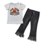 GSPO0849 FALL VIBES Tassel Black Jeans 2 Pcs Girl's Set