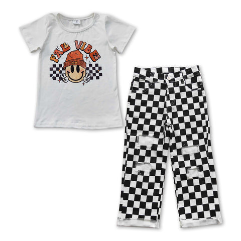 GSPO0851 FALL VIBES Black Plaid Jeans 2 Pcs Boy's Set