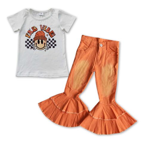 GSPO0852 FALL VIBES Orange Jeans 2 Pcs Girl's Set