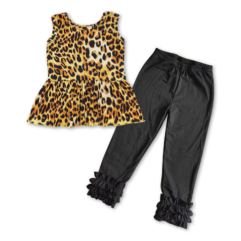 GSPO0853 Leopard Black Leggings Girl's Set