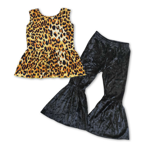 GSPO0854 Leopard Black Velvet Girl's Set