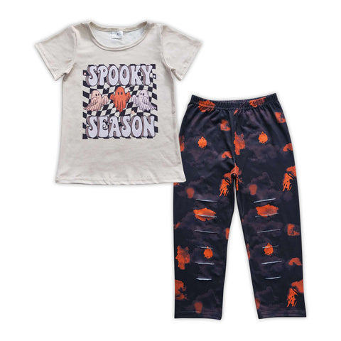 GSPO0872 SPOOKY SEASON Tie Dry ripped pants Girl's Set