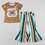 GSPO0875 Cow Stripe Jeans 2 Pcs Girl's Set