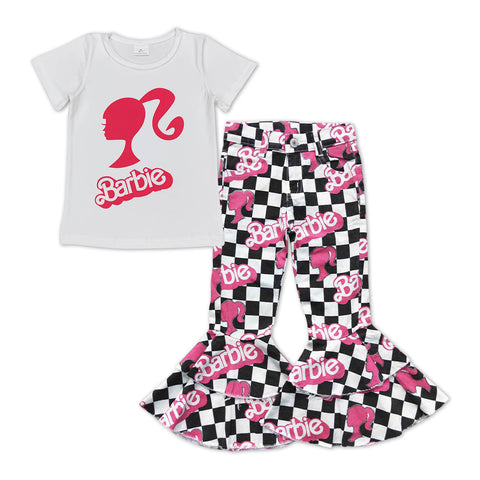 GSPO0879 Fashion Barbie Hot Pink Jeans 2 Pcs Girl's Set