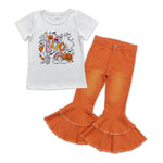 GSPO0889 Halloween BOO Pumpkin Orange Jeans 2 Pcs Girl's Set