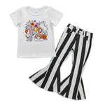 GSPO0898 Halloween BOO Pumpkin Black Stripe Jeans 2 Pcs Girl's Set