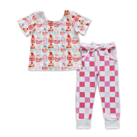 GSPO0909 Strawberry Cake Pink Plaid Girl's Set