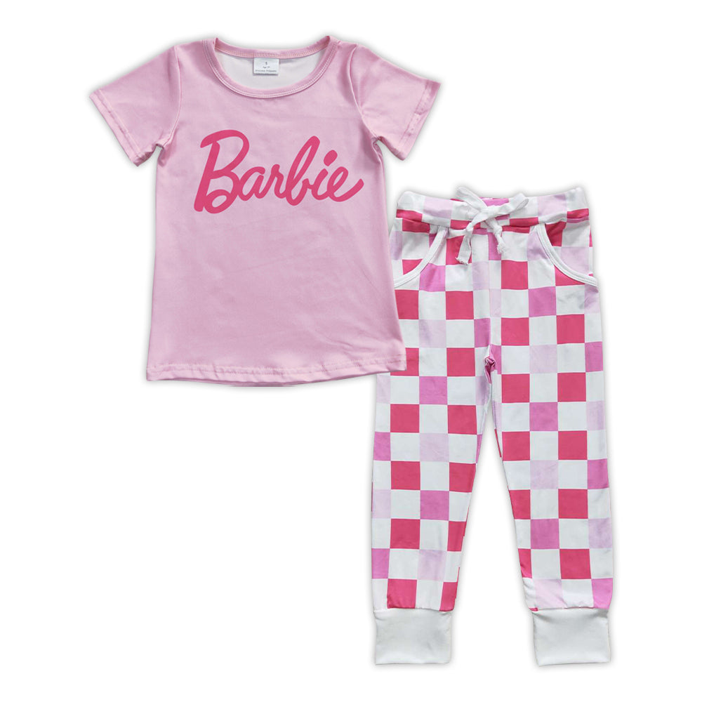 GSPO0911 Barbie Pink Plaid Girl's Set – Amy yu garments wholesale