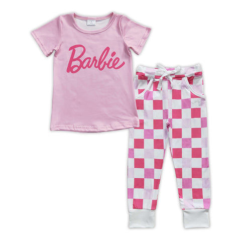 GSPO0911 Barbie Pink Plaid Girl's Set