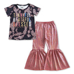 GSPO0921 Boutique Thankful Grateful Blessed Satin Flared pants 2 Pcs Girl's Set