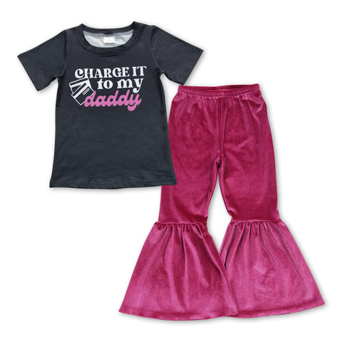 GSPO0929 Charge it to my daddy Pink Velvet Girl's Set