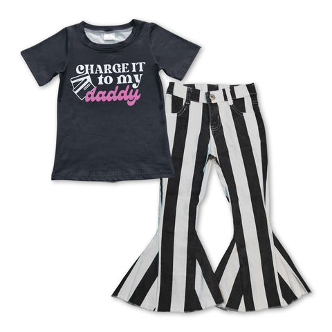GSPO0930 Charge it to my daddy Black Stripe Jeans 2 Pcs Girl's Set