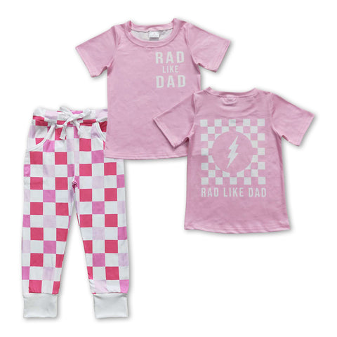 GSPO0932 Boutique RAD LIKE DAD Pink Plaid 2 Pcs Girl's Set