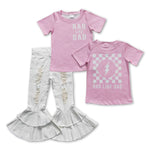 GSPO0934 RAD LIKE DAD Pink White Jeans 2 Pcs Girl's Set