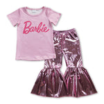 GSPO0943 Barbie Pink Satin Flared pants 2 Pcs Girl's Set