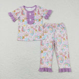 GSPO0949 Rainbow Unicorn Purple Girl Pajamas Set