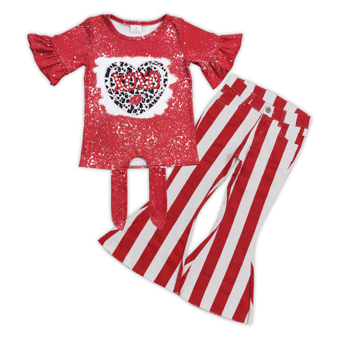 GSPO0953 Valentine's Day Love XOXO Red Stripe Jeans 2 Pcs Girl's Set