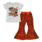 GSPO0956 You Proof Orange Sequin Girl's Set