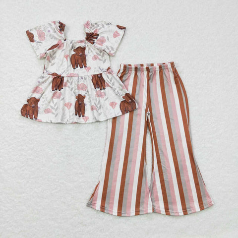 GSPO0961 Cow Flower Stripe Girl Set