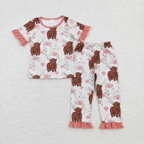 GSPO0962 Cow Flower Girl Pajamas Set