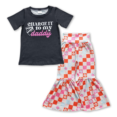 GSPO0967 Charge it to my daddy Flower Plaid Girl's Set