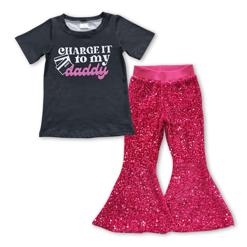 GSPO0970 Charge it to my daddy Pink Sequin Girl's Set