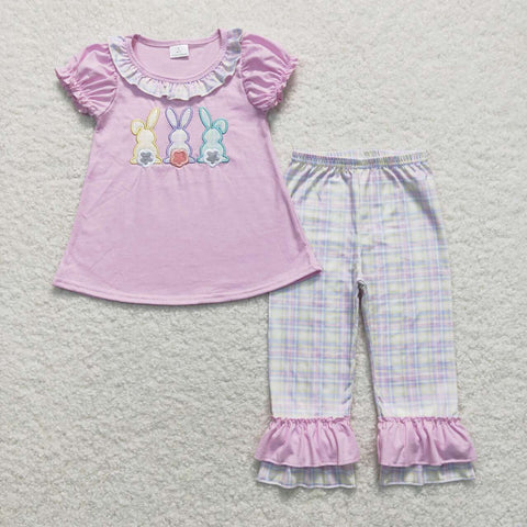 GSPO0977 Embroidery Easter Bunny Flower Purple Girl Set