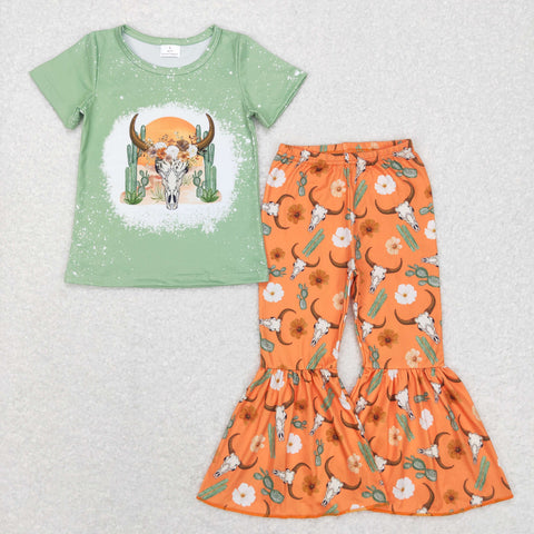 GSPO0990 Western Cactus Skull Bull girl Girl's Set