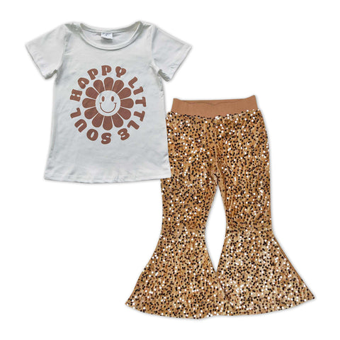 GSPO0995 Happy Little Soul Flower Gold Sequin Girl's Set