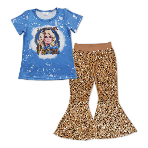 GSPO0998 Parton Singer Gold Sequin Girl's Set